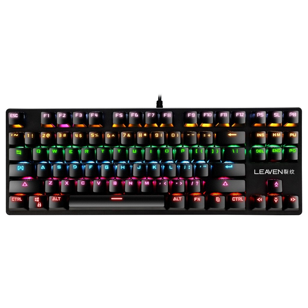 K550 Mechanical USB Wired Keyboard 87 Keys Gamer Keyboards For PC Colorful LED Illuminated Backlit Gaming Keyboard: Black