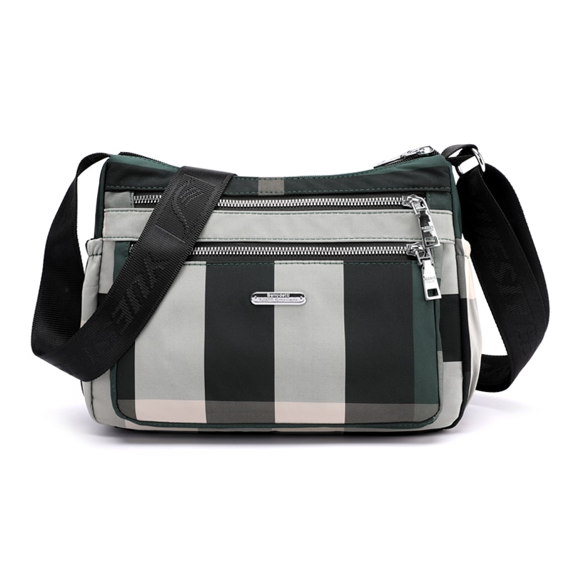 lässig frauen Schulter Tasche Nylon Wasserdicht Plaid Crossbody-tasche Weiche Postleitzahl Multi Tasche Vielseitig Geldbörsen Und Handtaschen Sack: Grün