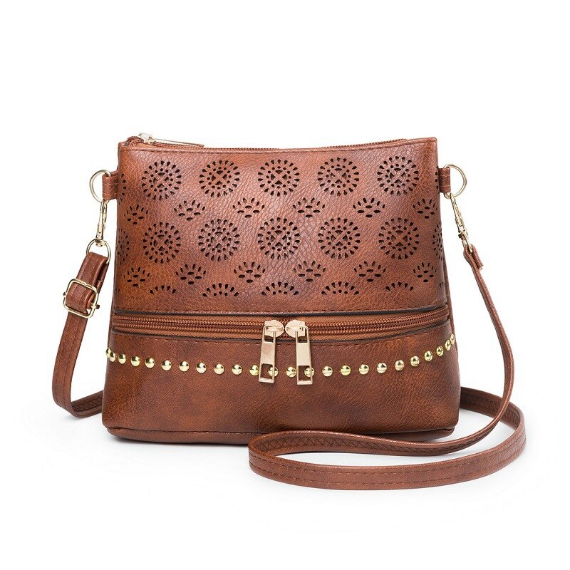 Hollow Out Vrouwen Tas Handtas Vintage Messenger Schoudertas Pu Lederen Crossbody Tassen Voor Vrouwen Bolsa Feminina: Chocolade