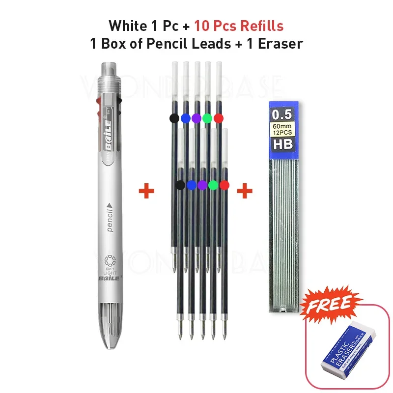 Flerfarget 6 in 1 kulepenn med påfyll stifte 5 farger rullekulepenn og 1 blyantstift multifunksjonspenn: Svart