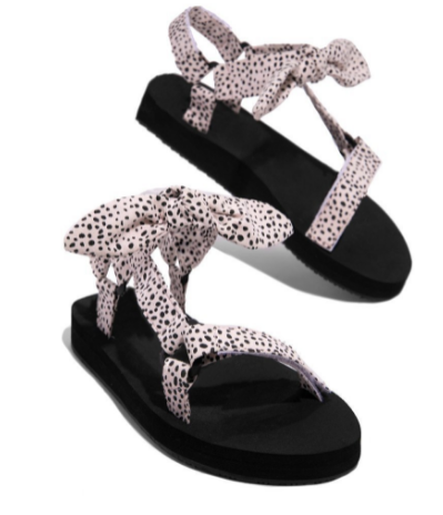 Sandales plates décontractées à lacets pour femmes, chaussures à nœud pour dames, extérieure, plage léopard, été, , 2023: WHITE / 41
