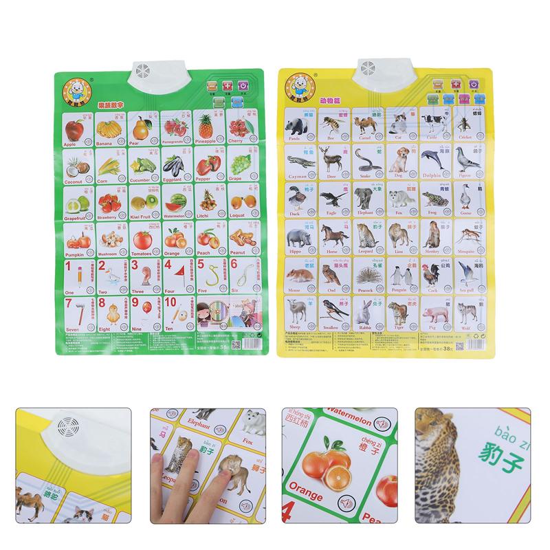 2Pcs Colorful Cartoon Kids Audio Chart Toddler Audio Chart for Kids Children Home