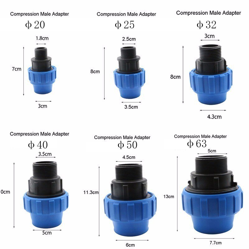 1pc HDPE Compression Male Adapter Plastic PP Coupler Coupling Irrigation Pipe Quick Connector Fitting Flexible Joint