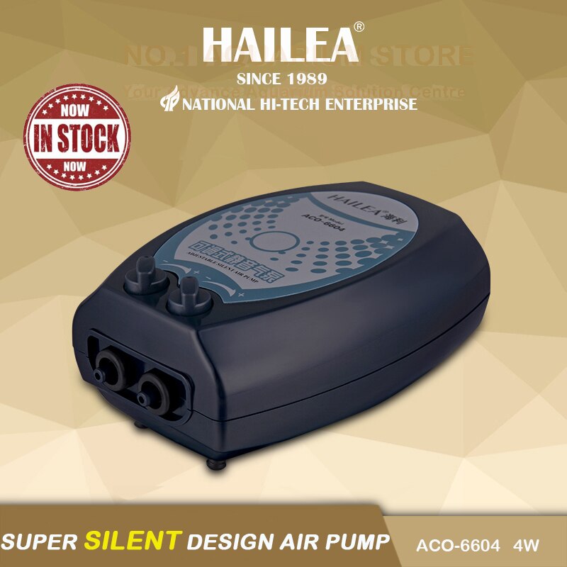 Brand HAILEA ACO-6604 Silent Aquarium Air Pump Oxygen Pond Aerator Water Fish Tank 4W 2x4.5L/Min Authorized Dealer