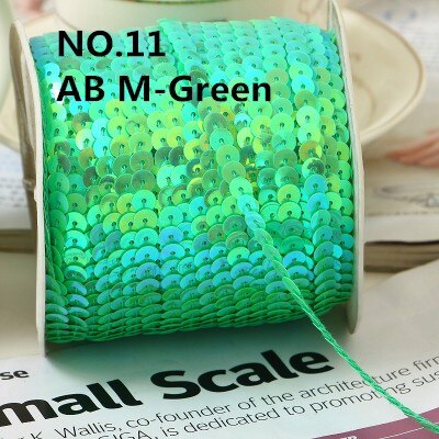 100Yard 6Mm Ab Plating Kleur Spangle Pailletten Lint Op Trim, platte Ronde Sequin Naaien Pailetten String In Roll Voor Wedding Craft: AB M GREEN