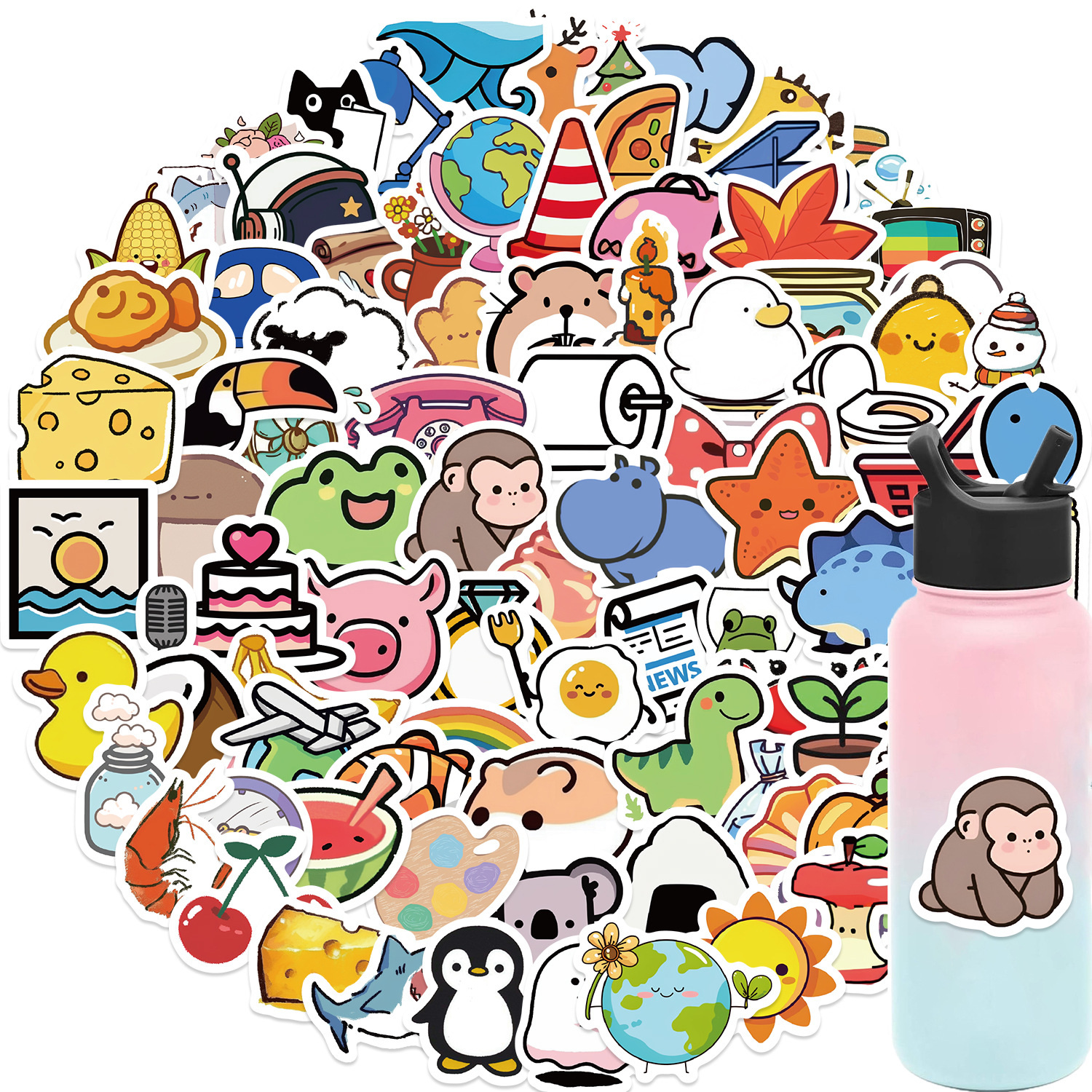 100 Uds Mini animales lindos alimentos dibujos animados pegatinas de grafiti teléfono guitarra portátil maleta taza pegatina impermeable juguete para niños