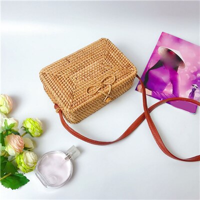 Women Vintage Beach Straw Bag Ladies Handmade Woven Rattan Messenger Handbag Summer Bali Bohemian Crossbody Shoulder Bags: L