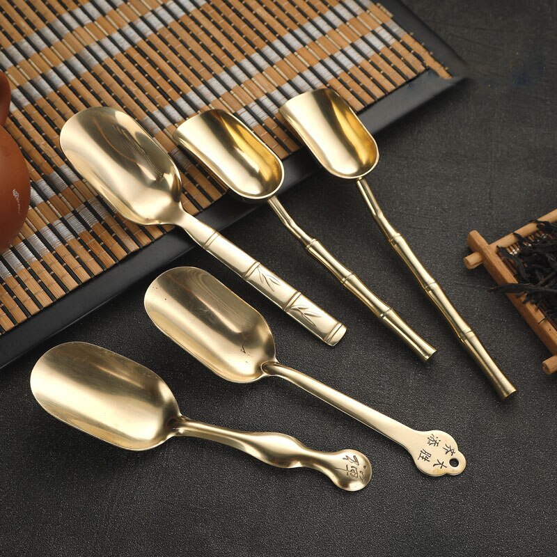 Chinese Tea Spoons Copper Tea Scoop Spoon Tea Leaves Chooser Holder Chinese Kongfu Tea Accessories Tools