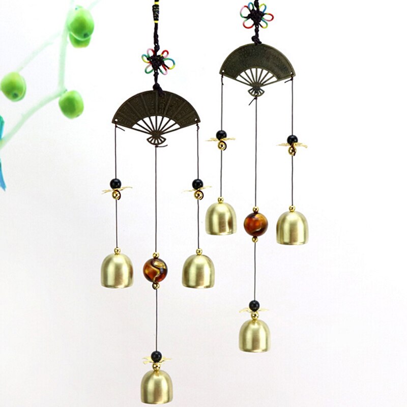 Outdoor Bronze Yard Garden Living Room Hanging Decoration Wind Chimes Chinese Style Chime With Poem Caved On The Fan Multi Tubes
