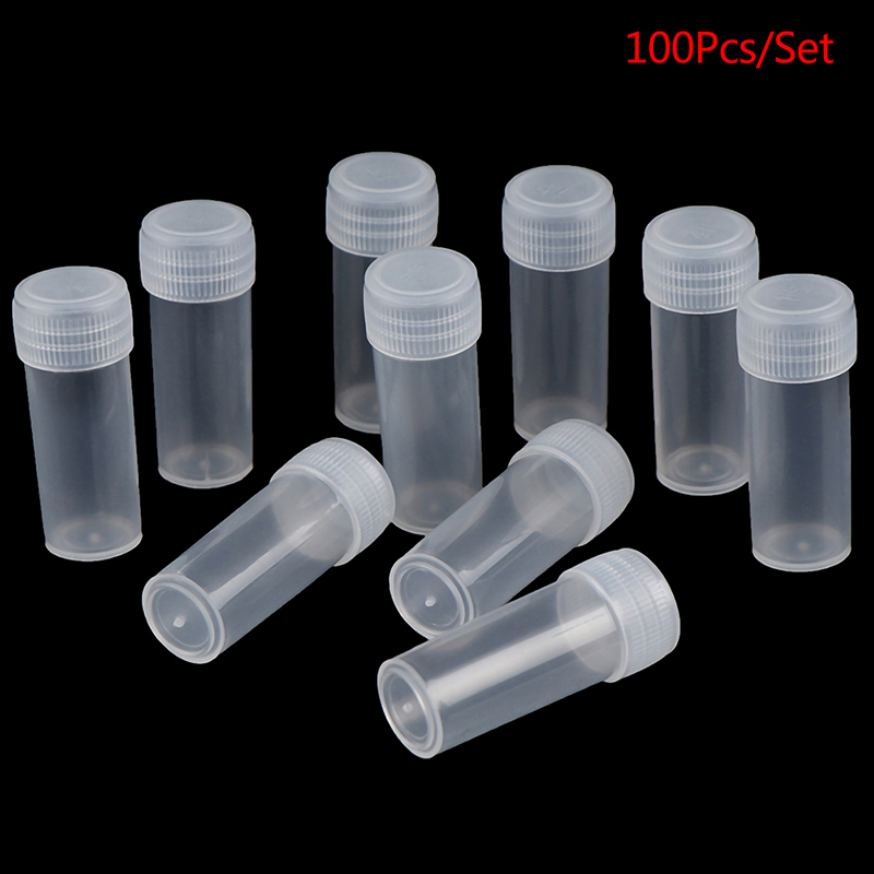 100Pcs 5ML Mini Flat-Bottomed Plastic Clear Test Tubes With Screw Caps Cosmetic Travel Lotion Storage Containers