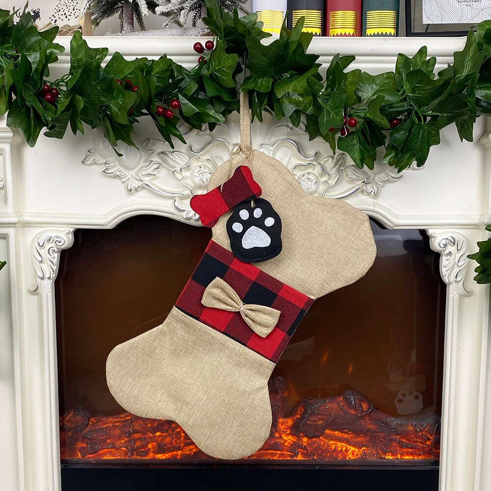 Kerst Kinderspeelgoed Kerstcadeau Tas Plaid Patroon Bone Vormige Kerstsok Decoratie