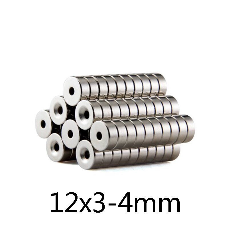 10/20/30/50/100/1500/200Pcs 12x3-4 Disc Neodymium Magneten 12X3 Mm Gat 4Mm Kleine Diameter Ronde Verzonken Magneet 12*3-4 12*3