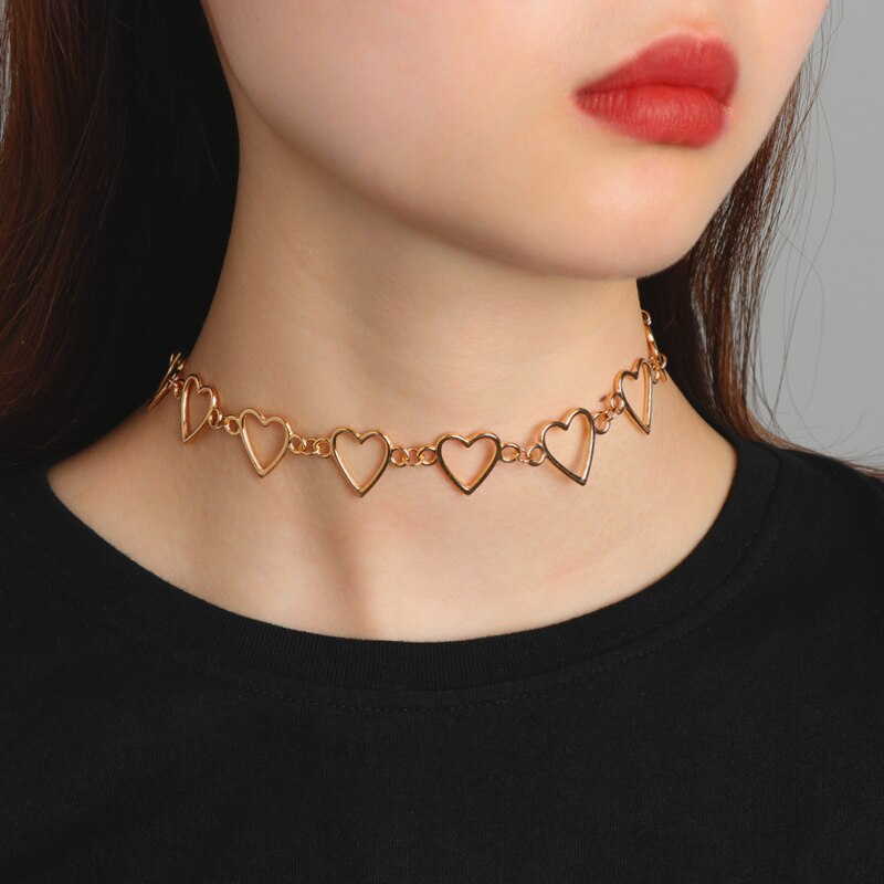 Hollow korean cute love heart choker necklace explanation girlfriend nice bicolor necklace jewelry collier femme 2022