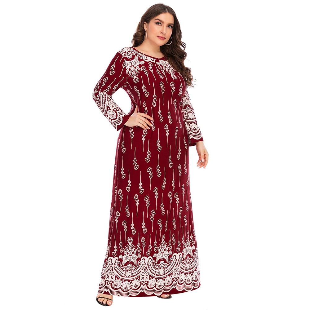 5XL grande taille Abaya robe musulmane femmes automne hiver à manches longues rétro imprimé Floral Maxi longue robe turque vêtements islamiques