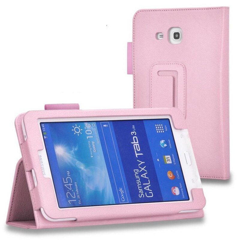 Voor Samsung Galaxy Tab 3 Lite 7.0 SM-T110 T111 T113 T116 Litchi Patroon Flip Pu Case Kan Opvouwbare Beugel tablet Cover: Pink / Tab 3 7.0 T210