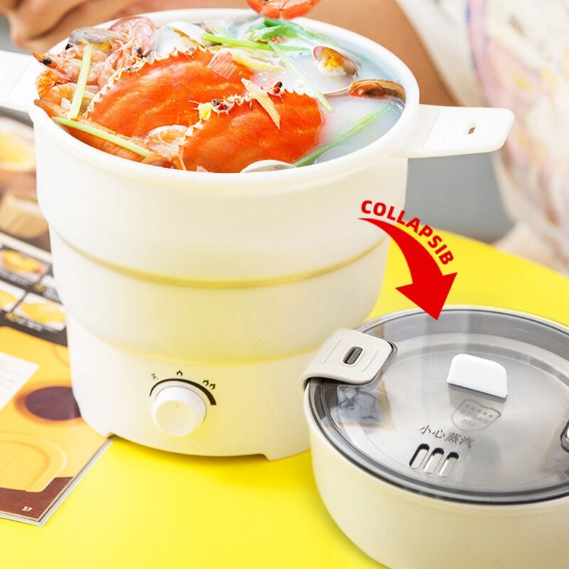 Foldable Electric Frying Pan Kettle Heated Food Container Heated Lunch Box Cooker Portable Multifunctional Thermal Cooker US Plu