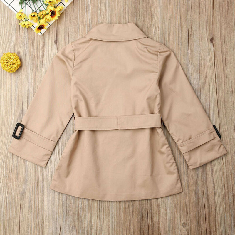 Herfst peuter kinderen meisjes double-breasted revers trenchcoat casual winter meisjes lange jas bovenkleding 2-7y