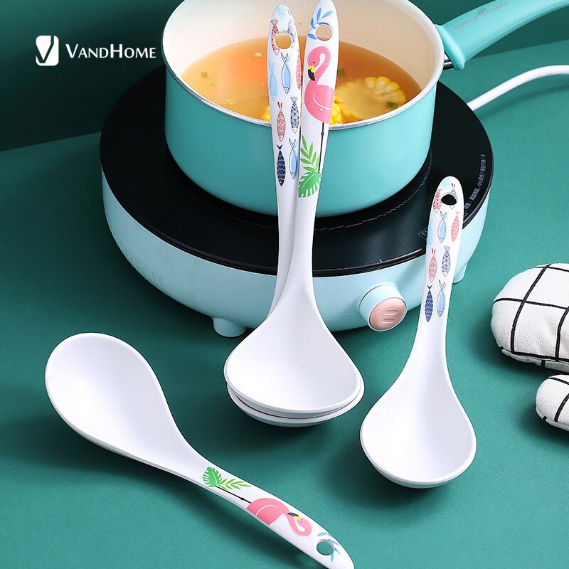 VandHome japońska łyżka robić serwowania chochla z włókna bambusowego z wzorem kreskówka długa rączka akcesoria kuchenne obiad łyżka robić zupy