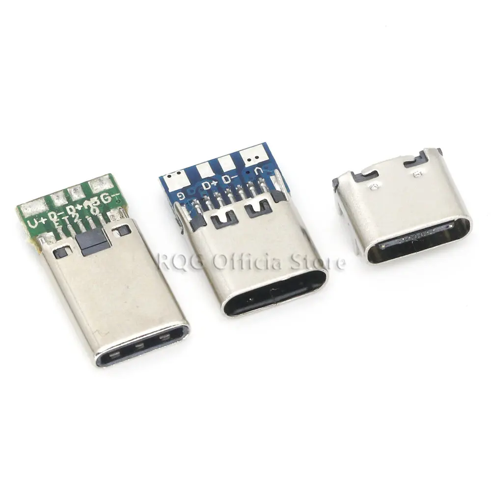 Conector USB 3,1 tipo C de 10 piezas, adaptador de receptáculo de enchufe hembra/macho para soldar Cable y Cable de 24 Pines, compatible con placa PCB