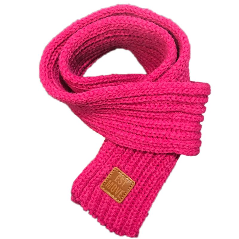 Børn drenge piger strikket tørklæde akryl fiber ensfarvet fortykket vinter hals varmere sjal gummi bogstaver patch tørklæder  lx9e: Rosenrød