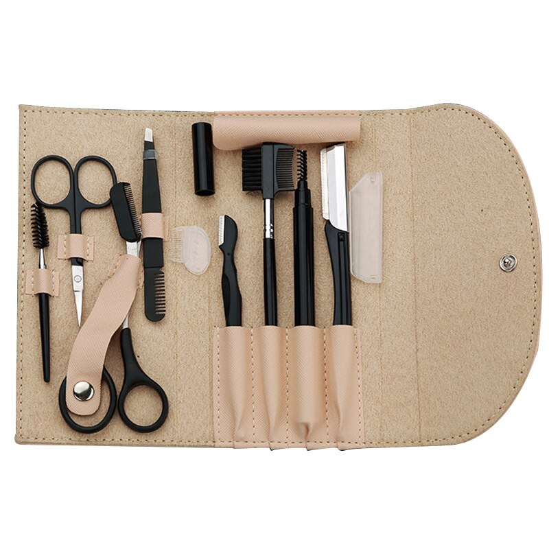 8Pcs Wenkbrauw Cutters Set Eye Brow Trimmer Schaar Gezicht Scheerapparaat Ontharing Scheermes Vrouw Wenkbrauw Shaper Makeup Tools: Chocolade