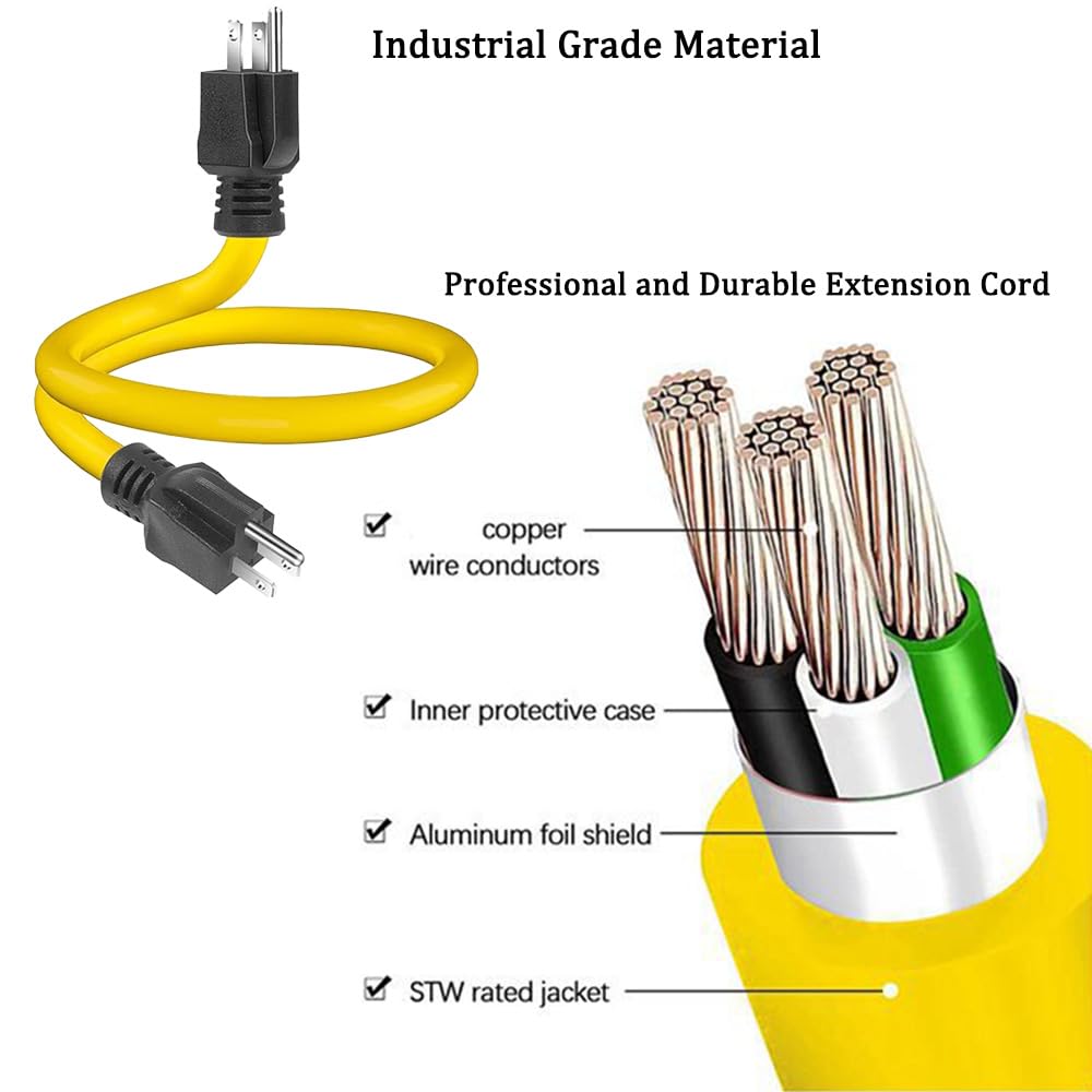 3 Prong Double Male Adapter Male to Male 5-15P Extension Cord 12AWG 125V US Plug Generator Cord for Transfer Switch