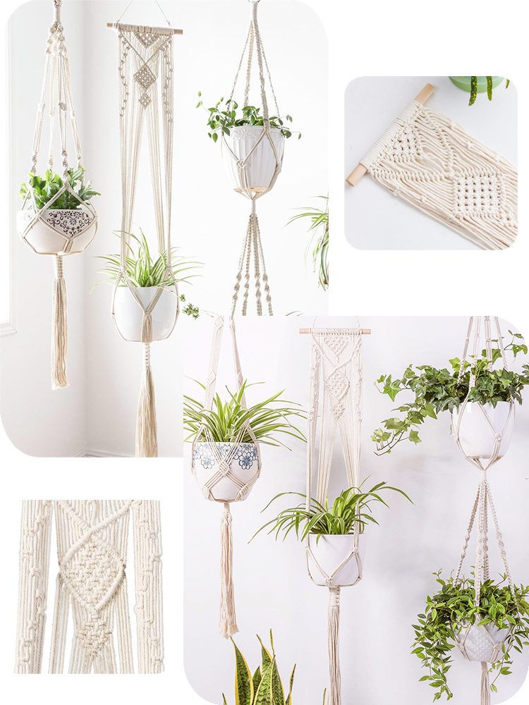 Tuinieren Groene Plant Hangende Mand Katoenen Touw Hanger Bloempot Handgemaakte Macrame Pot Zakmuur Boho Binnenplaats Home Decor