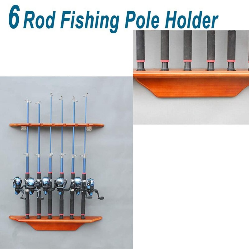 Vertical Fishing Rod Holder - Wall Mounted Fishing Rod Rack Storage, Holds Up to 6 Fishing Rods