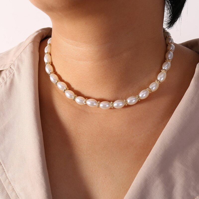 KMVEXO Bohemian Shell Hoofd Lock Ronde Gesimuleerde Parel Kralen Choker Ketting voor Bruiden Vrouwen Vrouwelijke Bruids Bruiloft Sieraden