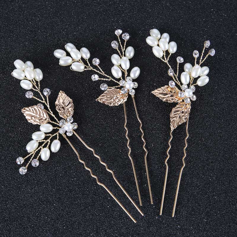 Horquilla en forma de U de flor blanca para mujer, 3 piezas, pinzas para el pelo elegantes, accesorios de joyería para el cabello, adornos para la cabeza de boda: Ninguno