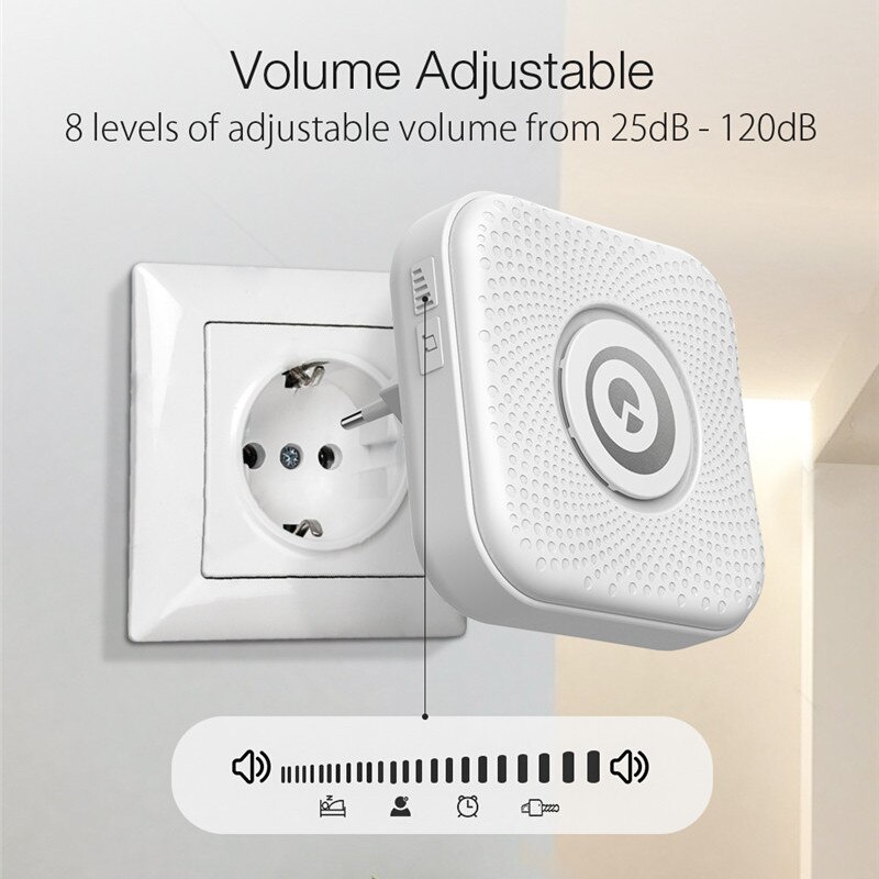 DIGOO DG-PJ16R 433MHz Plug-in Wireless Doorbell Kit 36 Melodies Chime 8 Volume Adjustment 1 Button 1 EU/US Plug Receiver