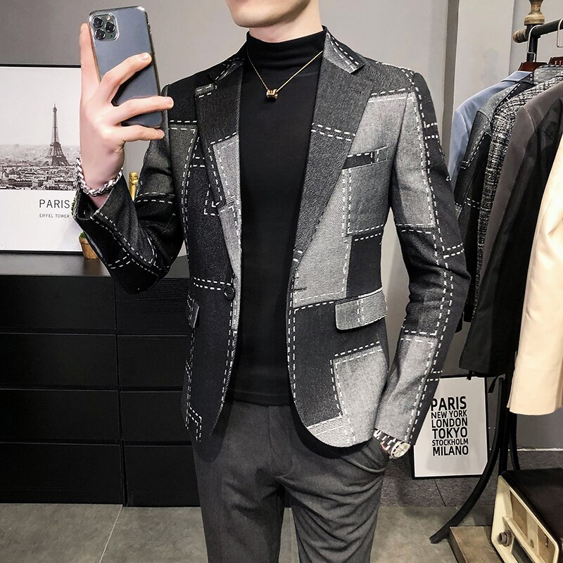 Chaqueta ajustada de tartán británico para hombre, traje Formal para , boda, negocios, abrigo ajustado, primavera y otoño,