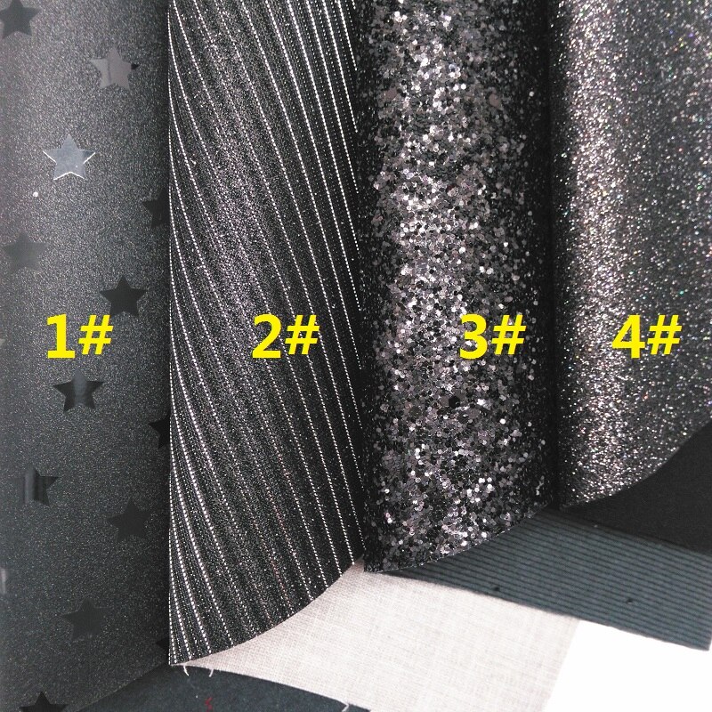 Black Glitter Fabric, Iridescent Stars Faux Leather Synthetic Leather Fabric Sheet 21x29CM Twinkling Ming KM488: 1 set