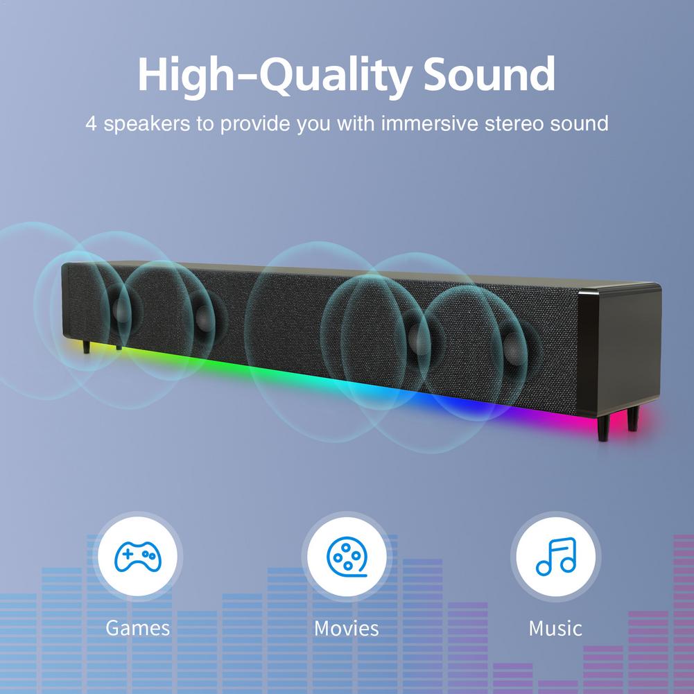 20W TV Sound Bar Wired And Wireless Bluetooth Compatibility Home 3D Surround SoundBar For PC Theater TV Speaker With RGB Remote