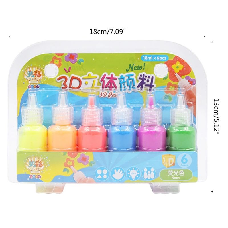 6 Colors Kids 3D Acrylic Paint Pigment Set for Children Graffiti DIY Painting 62KA