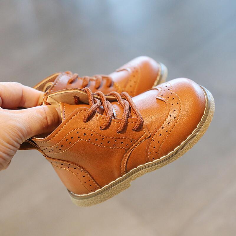 Skhek Herfst Winter Kinderen Laarzen Pu Leer Comfortabele Jongens Meisjes Baby Schoenen Enkel Snowboots Kinderen Leren Schoenen: Bruin / 26