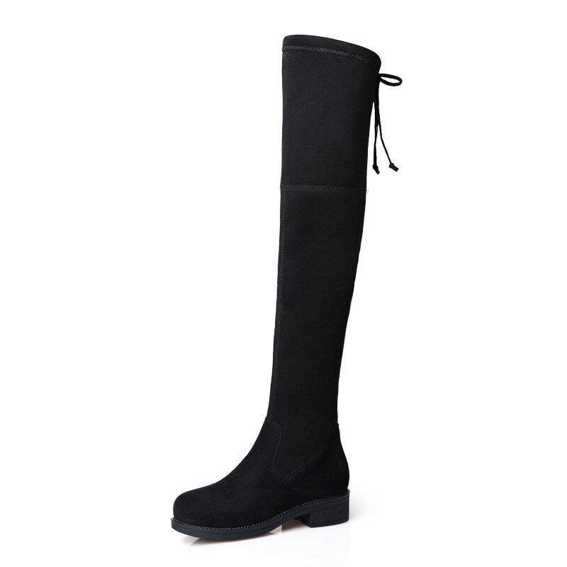BORRUICE-Botas por encima de la rodilla para mujer, zapatos largos hasta el muslo elásticos, calzado cuadrado, zapatos de tacón plano, otoño e invierno,