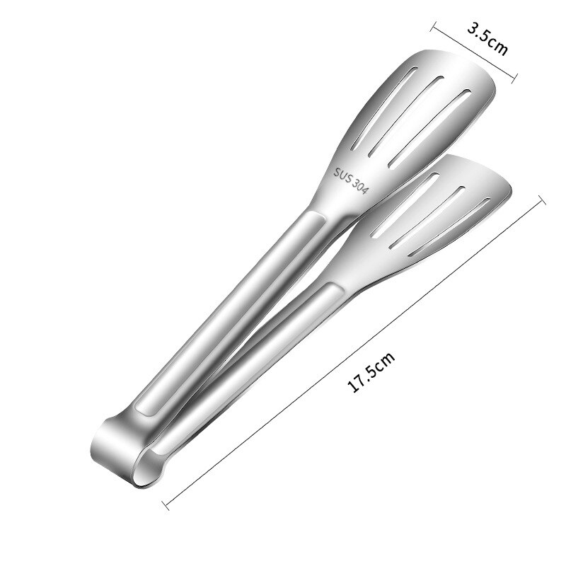 Anti-Scald Food Tongs Steak Bread Serving Clip Stainless Steel Buffet Heater Clamp Barbecue Cooking Tools Kitchen Accessories: 17.5cm Silver