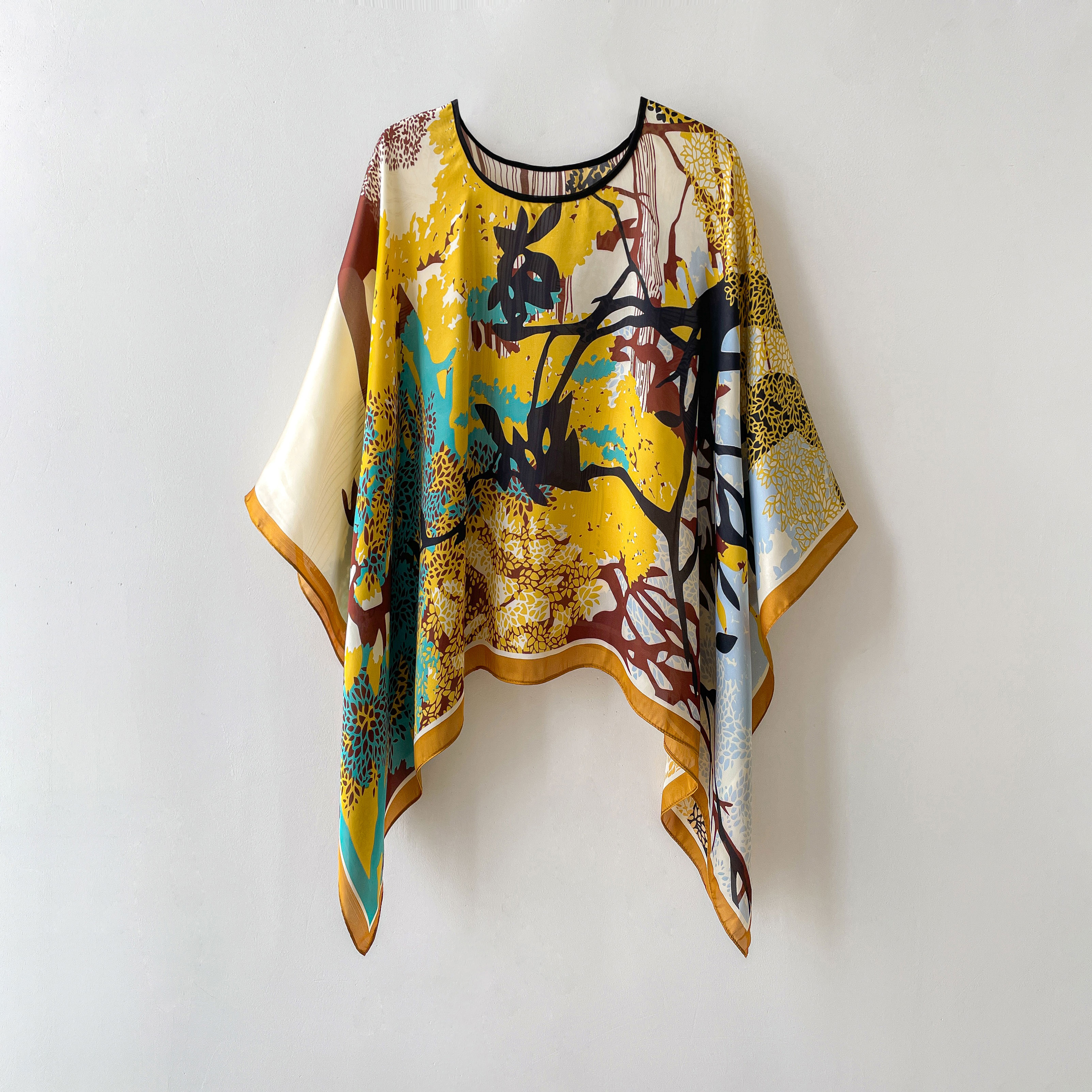 Lenço de seda quadrado estampado para mulheres, moda feminina, xale de viagem à beira-mar, temperamento elegante, cachecol feminino, 110x110 cm: Dourado