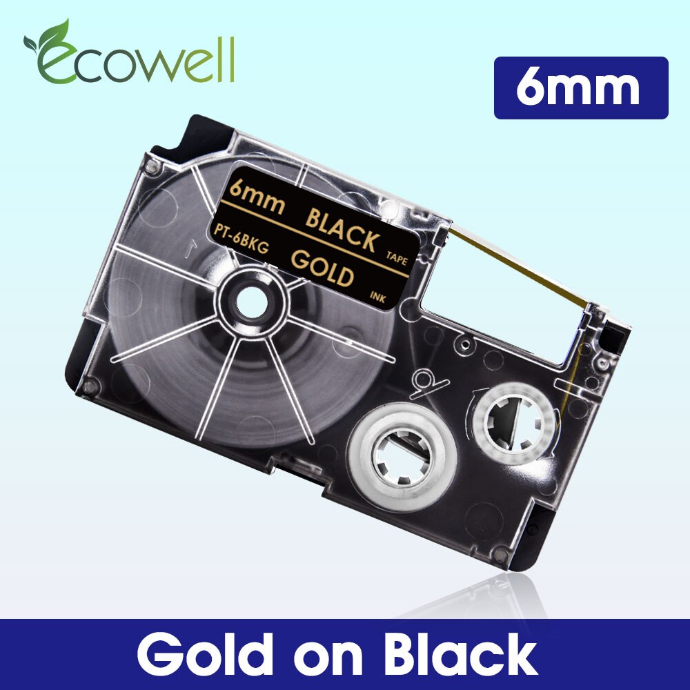 Ecowell 6mm taśma do Casio XR-6WE XR-6X XR-6RD XR-6BU XR-6YW XR-6GN taśma z etykietami XR-6SR XR-6GD dla Casio KL-60 KL-120 drukarka do etykiet: Gold on Black