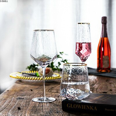 Farverigkreativt glas vinglas hjemmehamret bæger rødvinsglas diamant champagne glas vinglas