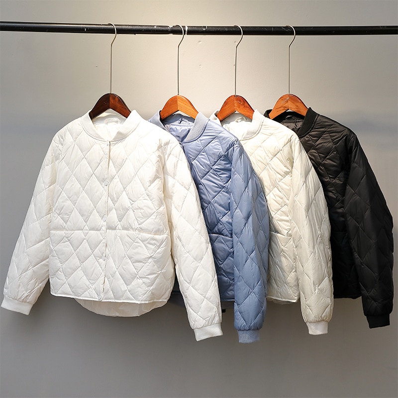 Kvinder baseball dunjakke efterår vinter varme andedun parkaer løs kort frakke kvindelig oversize ultra let dun outwear  sf2039