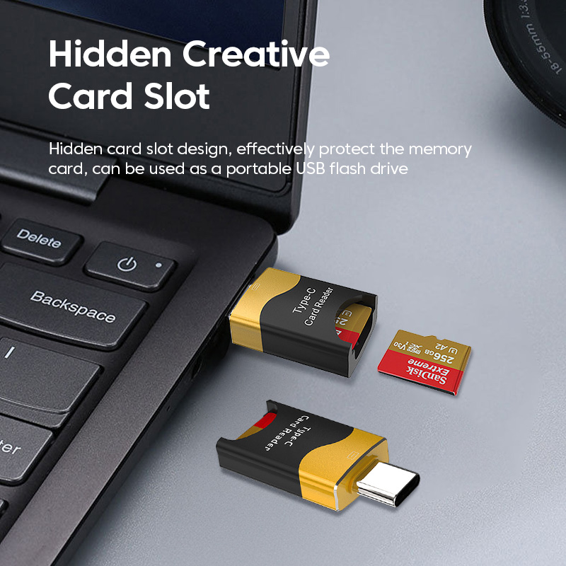 Elough Mini Lettore di schede di tipo C Mobile OTG Micro SD Slot per schede nascoste in lega di alluminio Plug Play Flash Drive per Huawei iPad MacBook