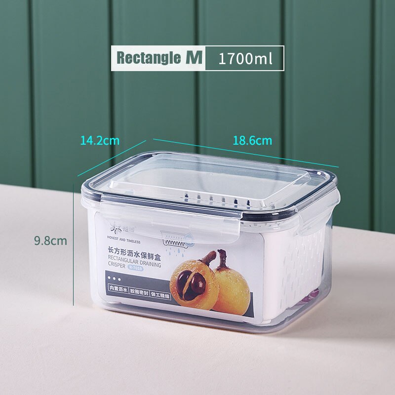 3PCS Kitchen Storage Basket Container Refrigerator Storage Box Fridge Fresh Kitchen Organizer Vegetable Fruit Boxes Drain Basket: NJG226A-1700ML