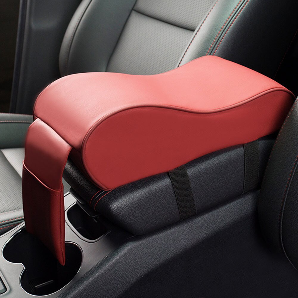 Universal Leather Car Armrests Pad Auto Armrest Car Center Console Arm Rest Seat Box Pad Vehicle Protective Car Styling: Red