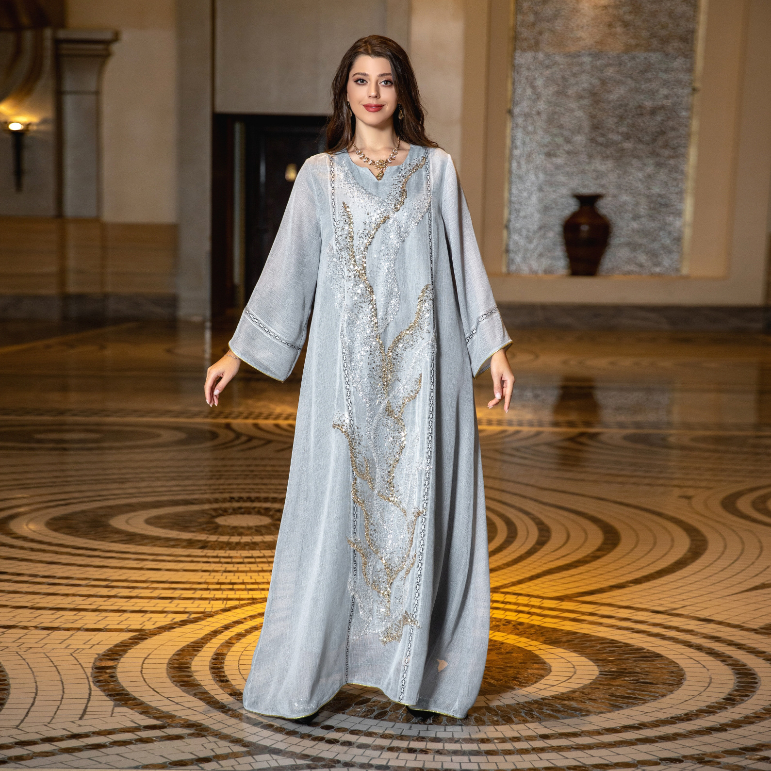 Dubai Abaya Luxury Robe Muslim Women Kaftan White Mesh Beaded Embroidered Dress Femme Morocco Jalabiya Arabic Islam Clothing