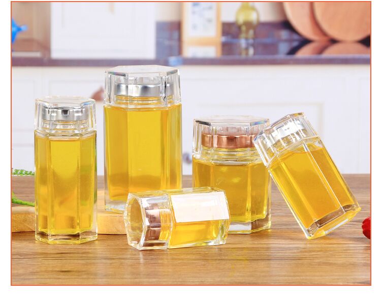 1 stücke 80/120/150/180/280 ml NEUE Hexagon/Runde Glas Gläser Mit Gold /silber Deckel glas lagerung flaschen gläser honig Süssigkeit Krug küche