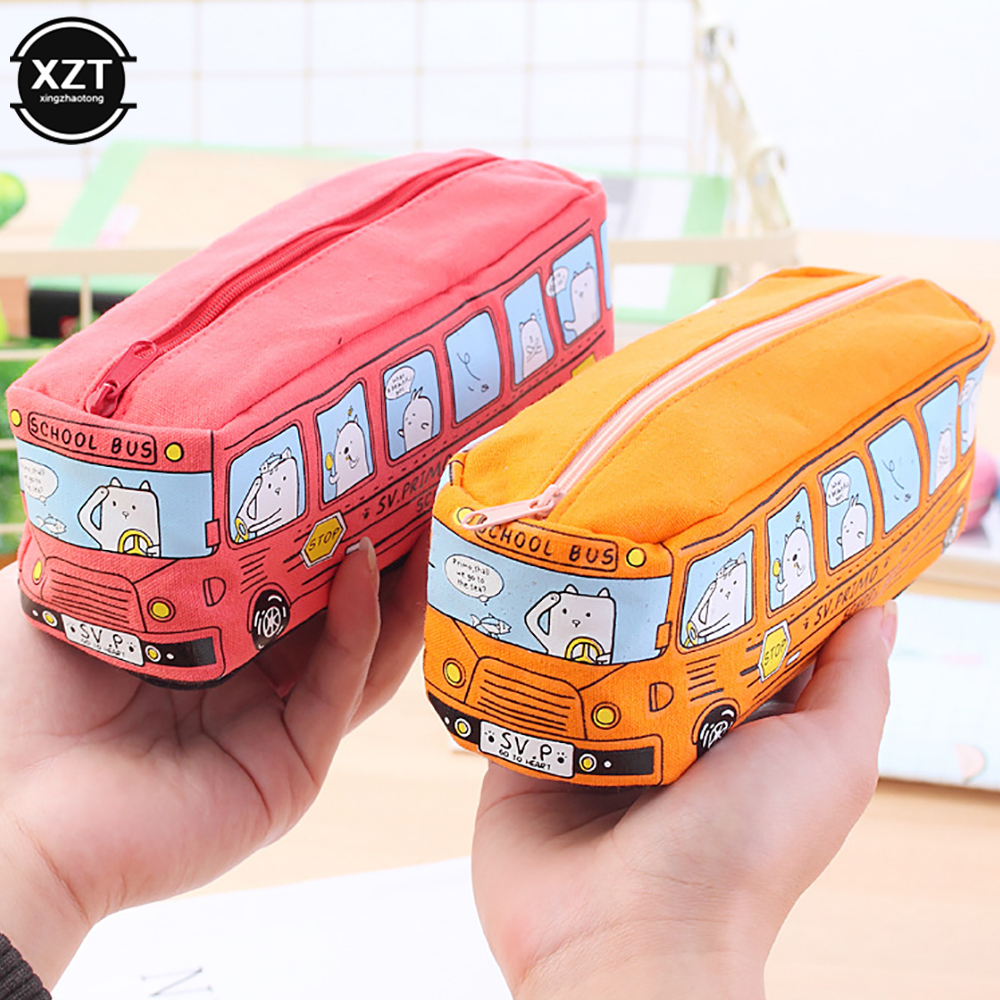 Cute Bus Pencil Case Canvas Stationery Box Large Capacity Pen Bag School Pencil Cases for Children Pen Case Kawaii Student