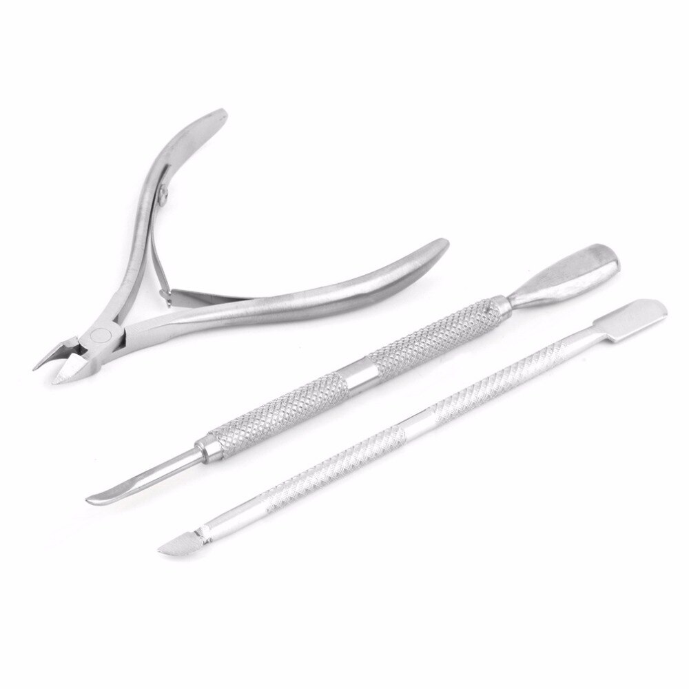 3 pcs Rvs Nail Cuticle Spoon Pusher Remover Cutter Nipper Clipper Cut Remover Cutter Trimmer Nail Art Manicure Tool