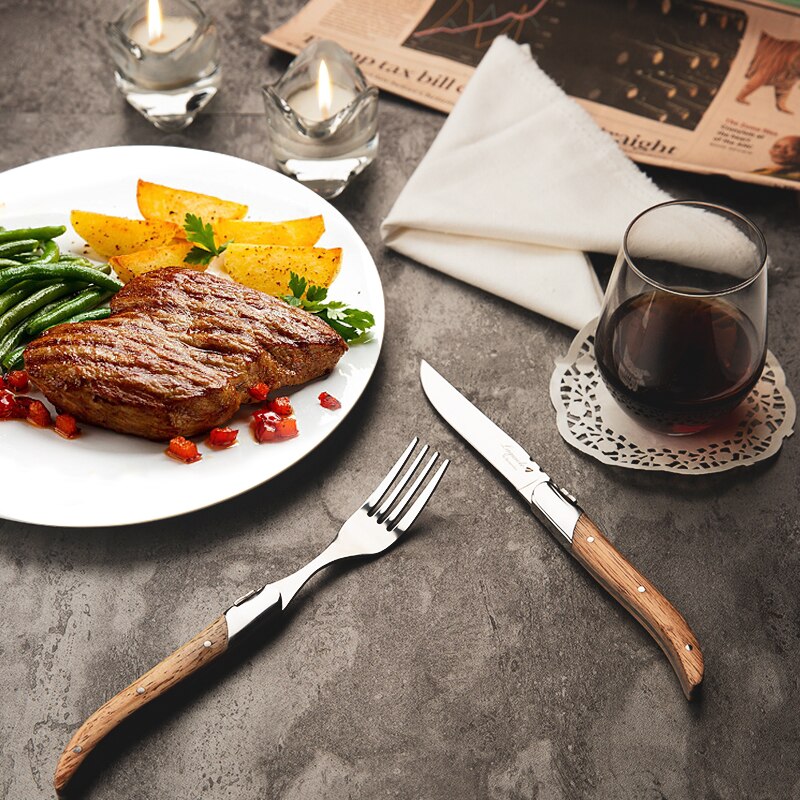 2/4/6/10Pcs Laguiole Steak Mes Diner Messen Olijf Houten Handvat Servies Roestvrij Tafel Messen 8.25 &#39;&#39;Japan Houten Servies